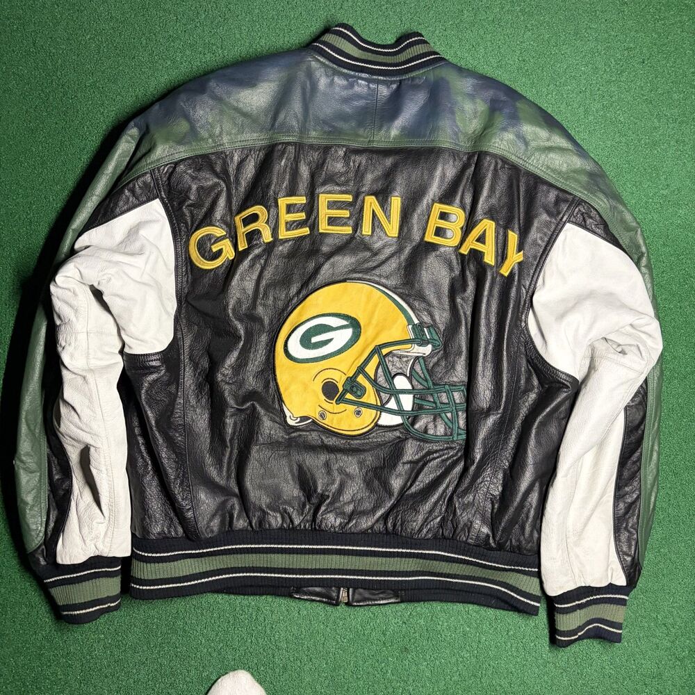 Vintage 90s G-III Carl Banks Green Bay Packers Leather Jacket Large NFL - Picture 6 of 8